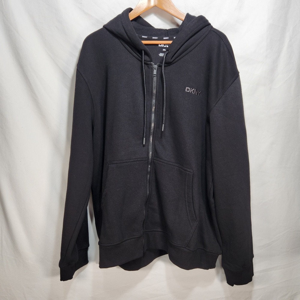 DKNY Mens Hoodie Jacket Full Zip Size 2XL Black‎